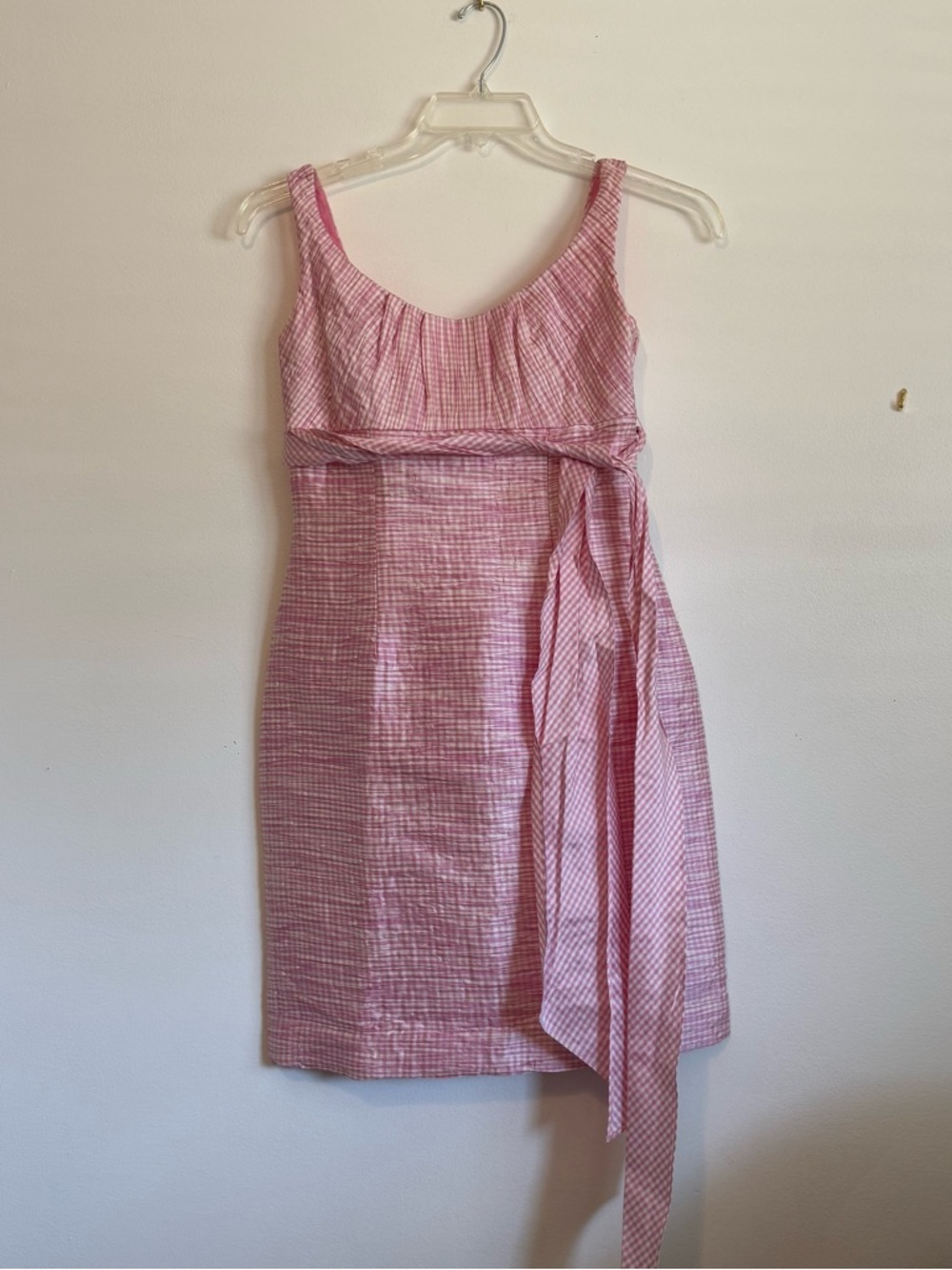 Sara Campbell Pink Gingham Sleeveless Mini Dress with Waist Sash size 2